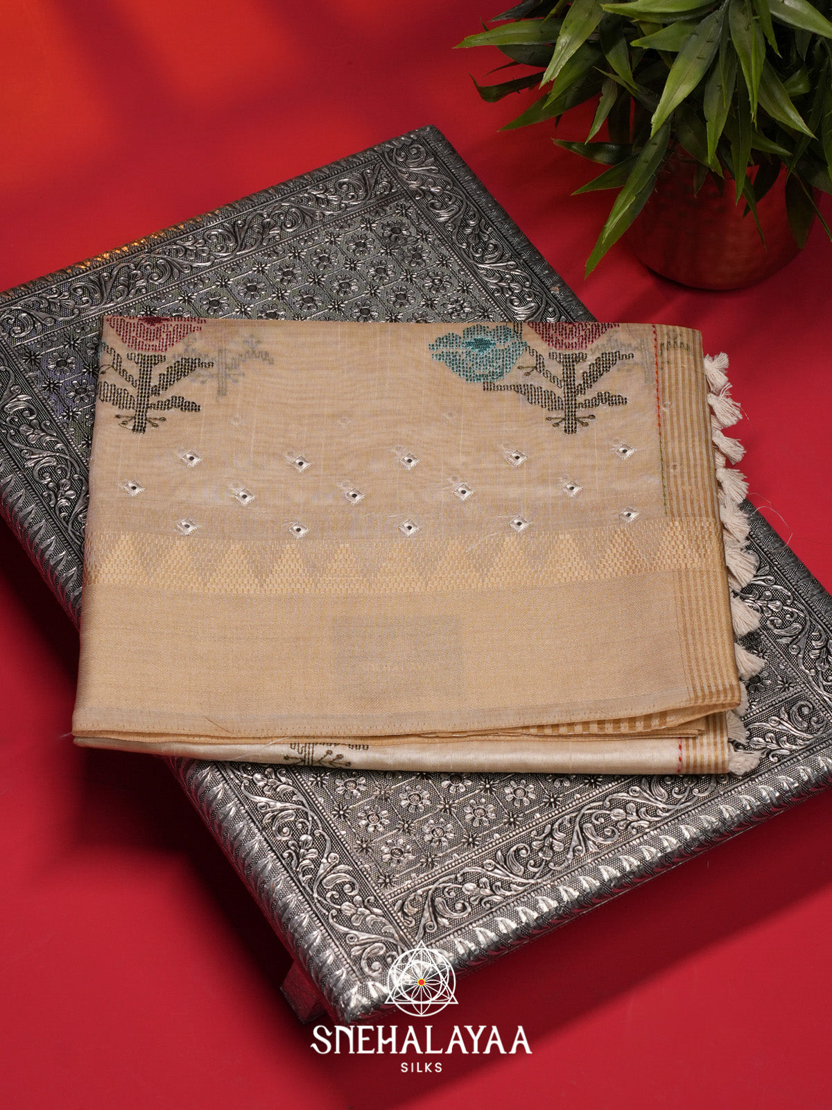 Cream Tussar Saree