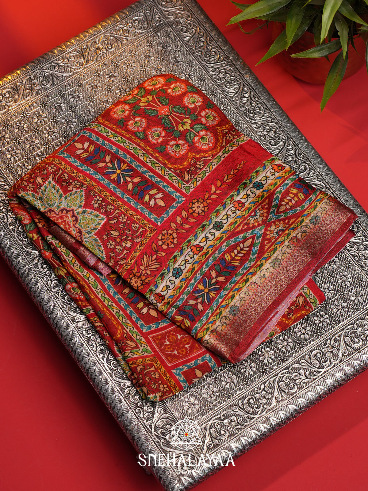 Red Semi Crepe Silk Saree