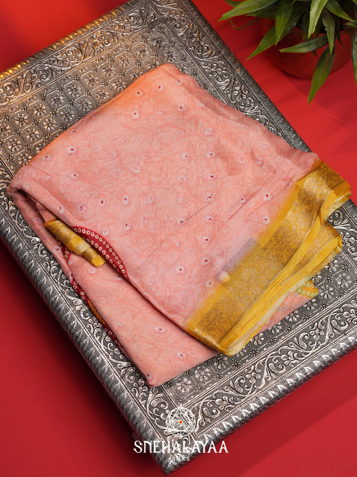 Peach Semi Crepe Silk Saree