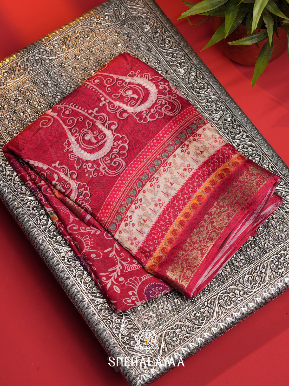 Maroon Semi Crepe Silk Saree