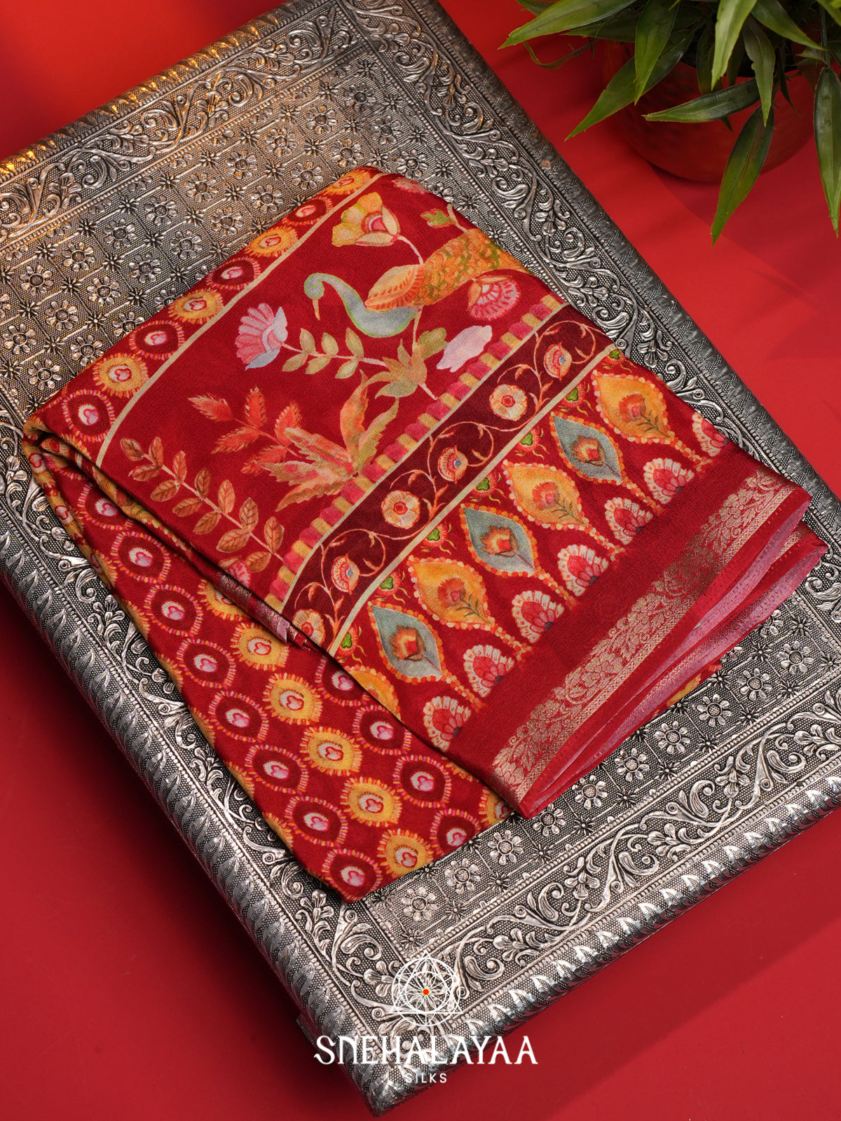 Red Semi Crepe Silk Saree