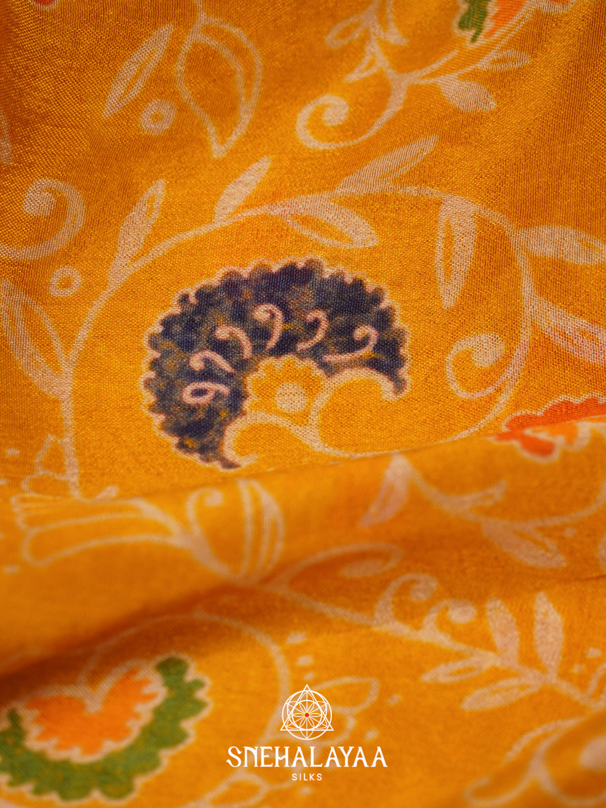 Yellow Semi Crepe Silk Saree