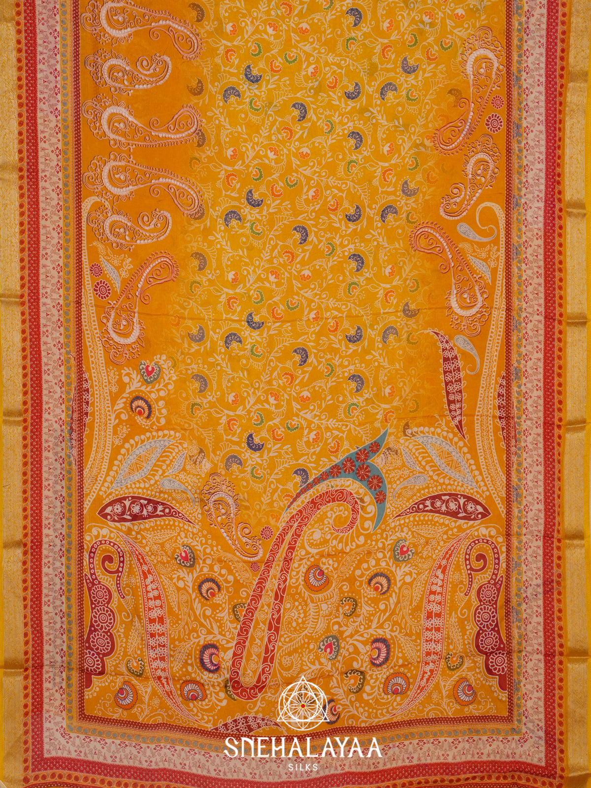Yellow Semi Crepe Silk Saree