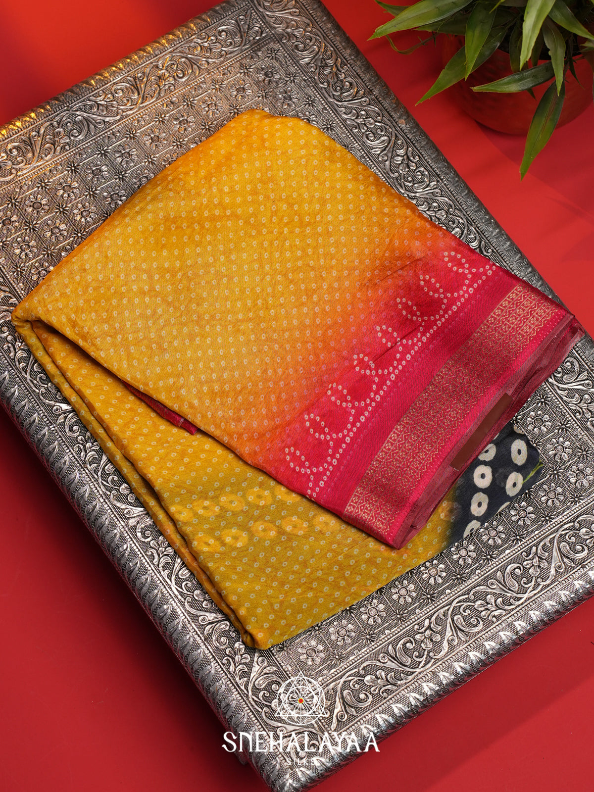 Mango Yellow Semi Crepe Silk Saree