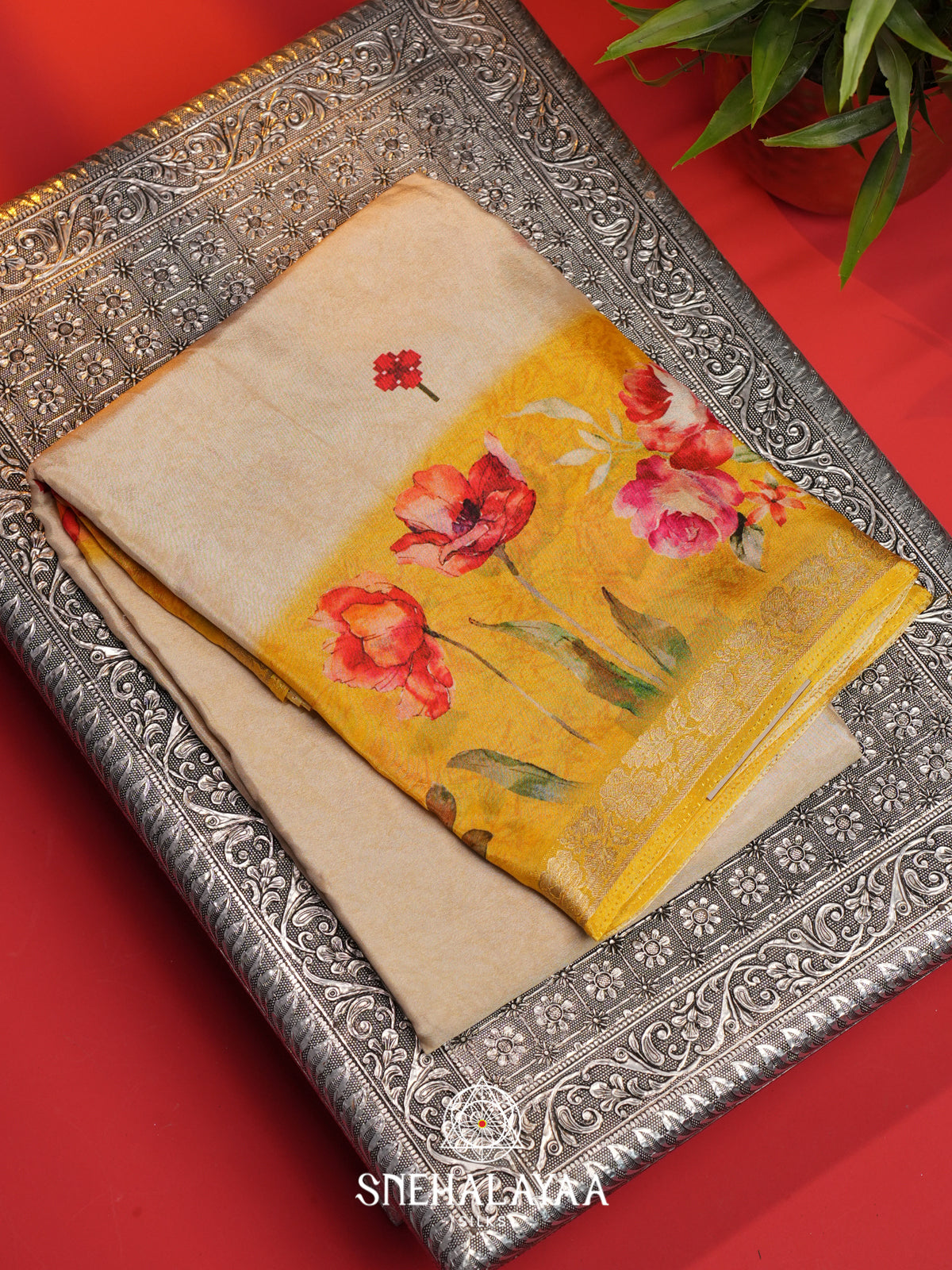 Pale Yellow Semi Crepe Silk Saree