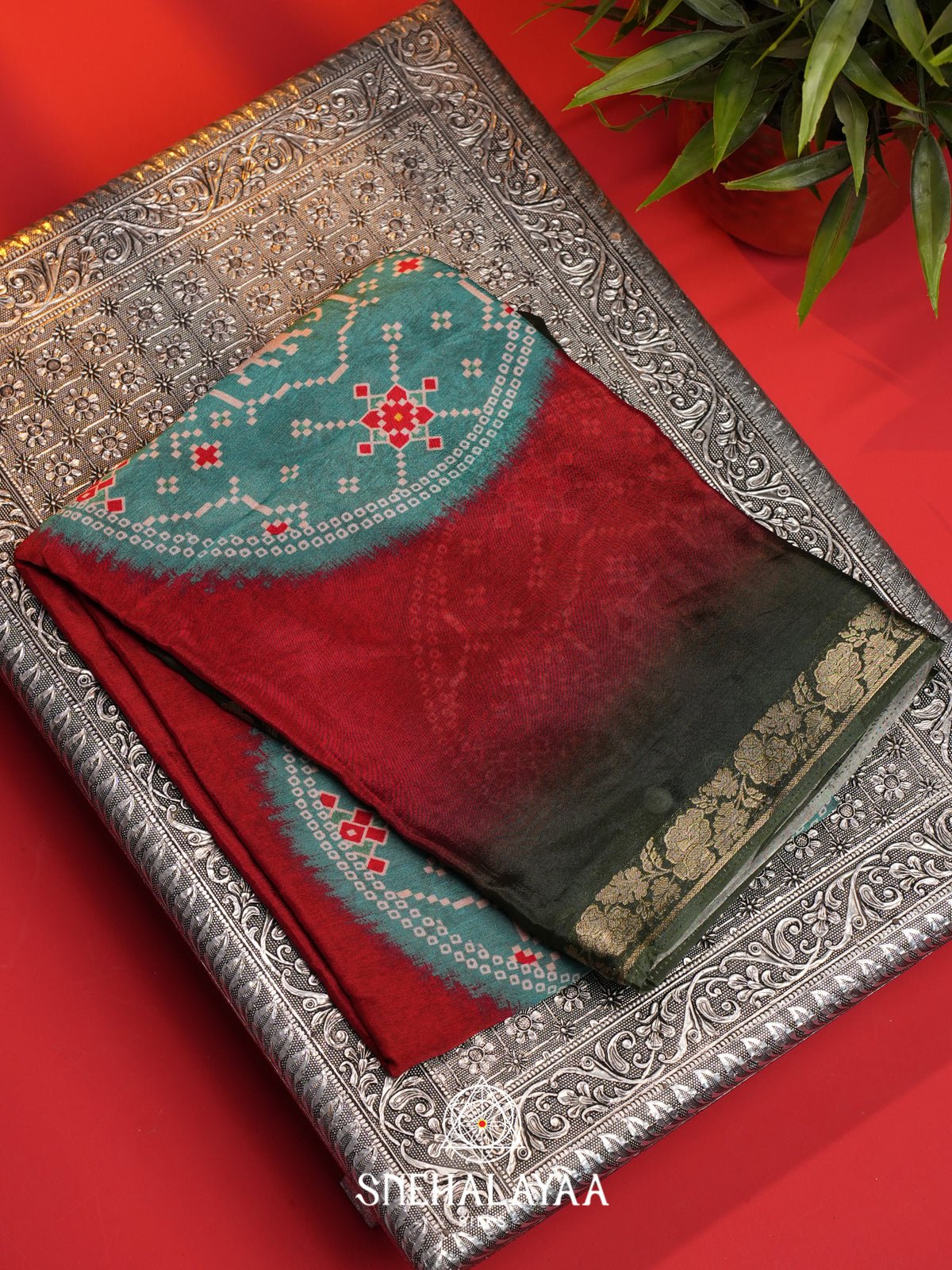 Crimson Red Semi Crepe Silk Saree