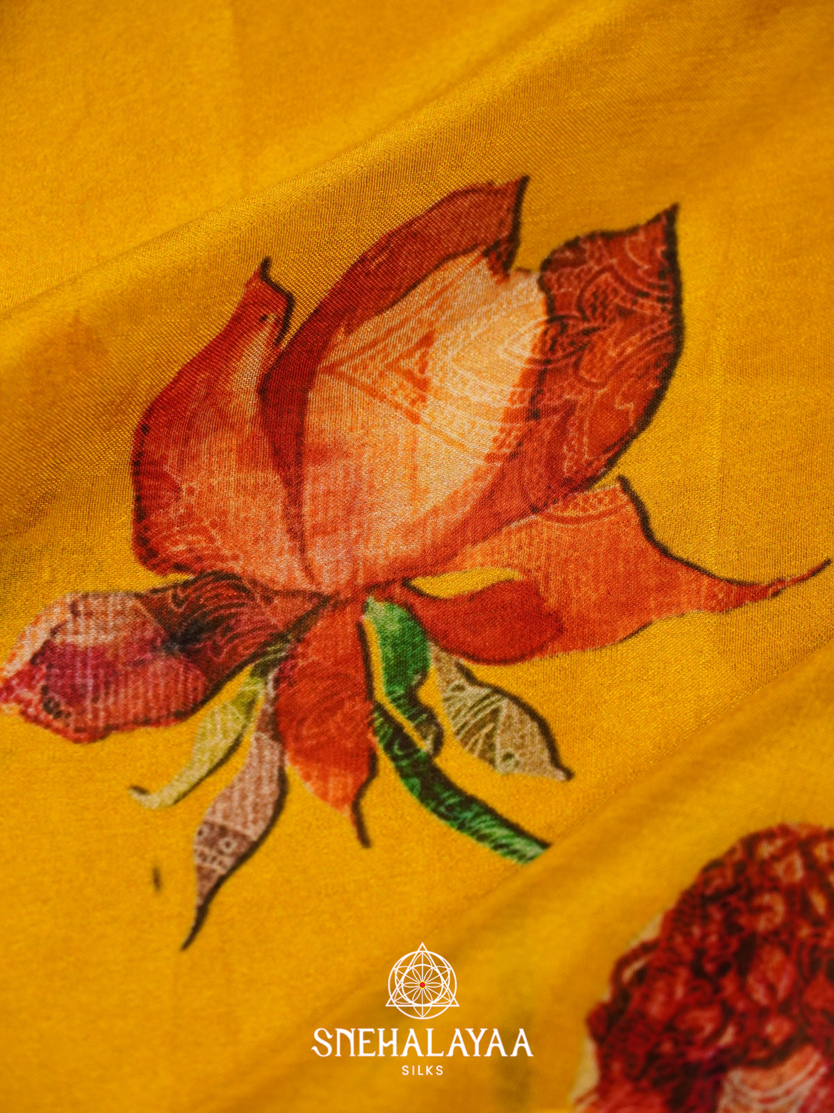 Yellow Semi Crepe Silk Saree