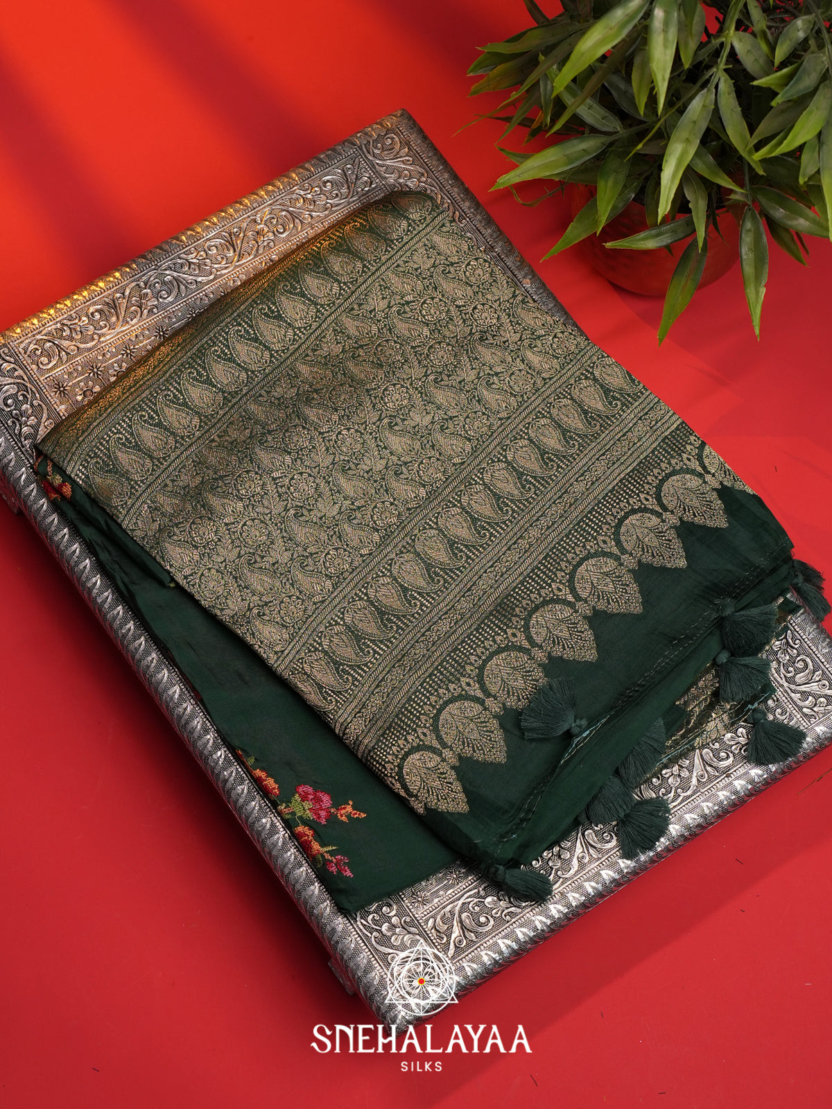 Bottle Green Dola Saree