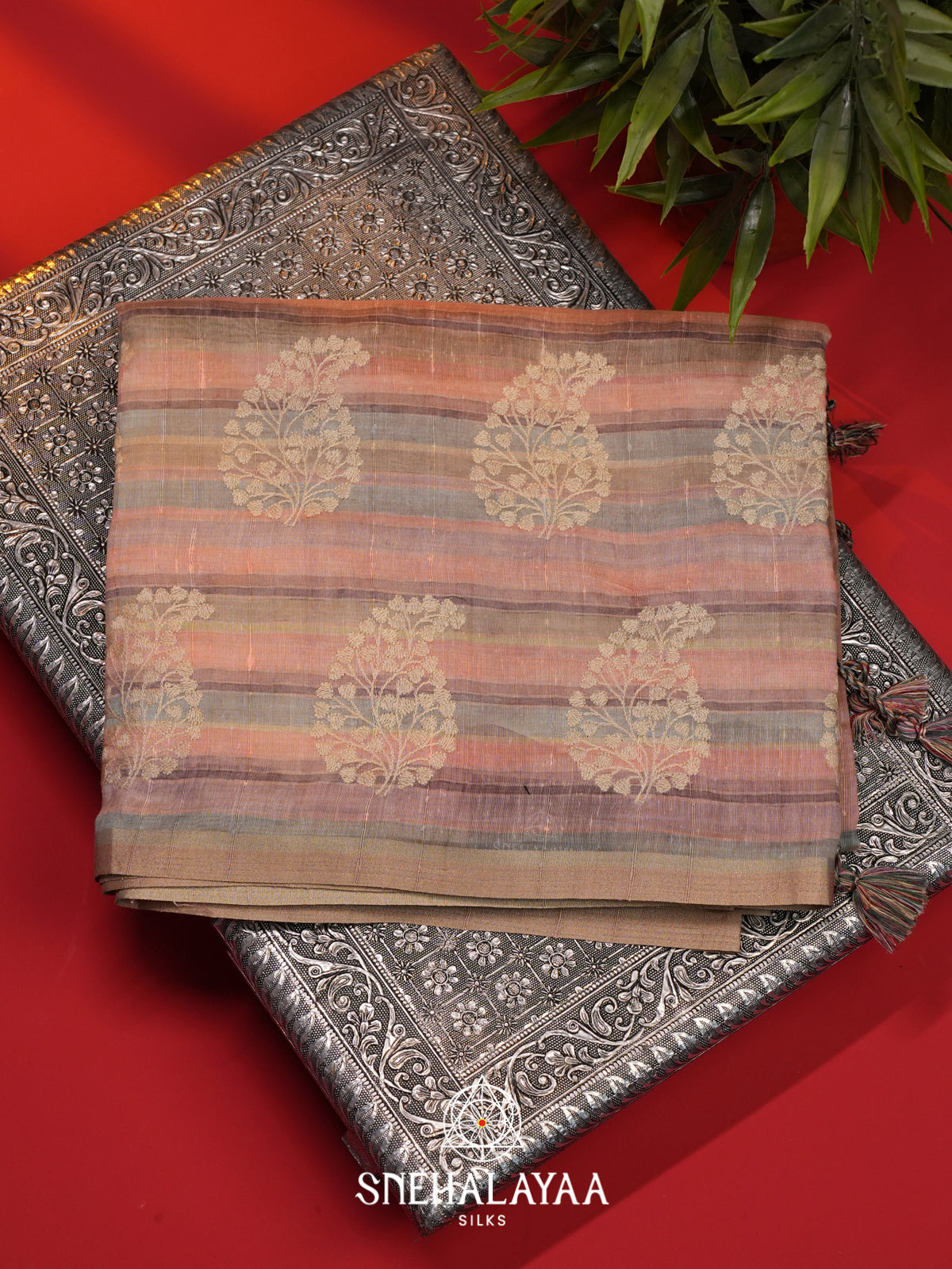 Peach  Linen Saree