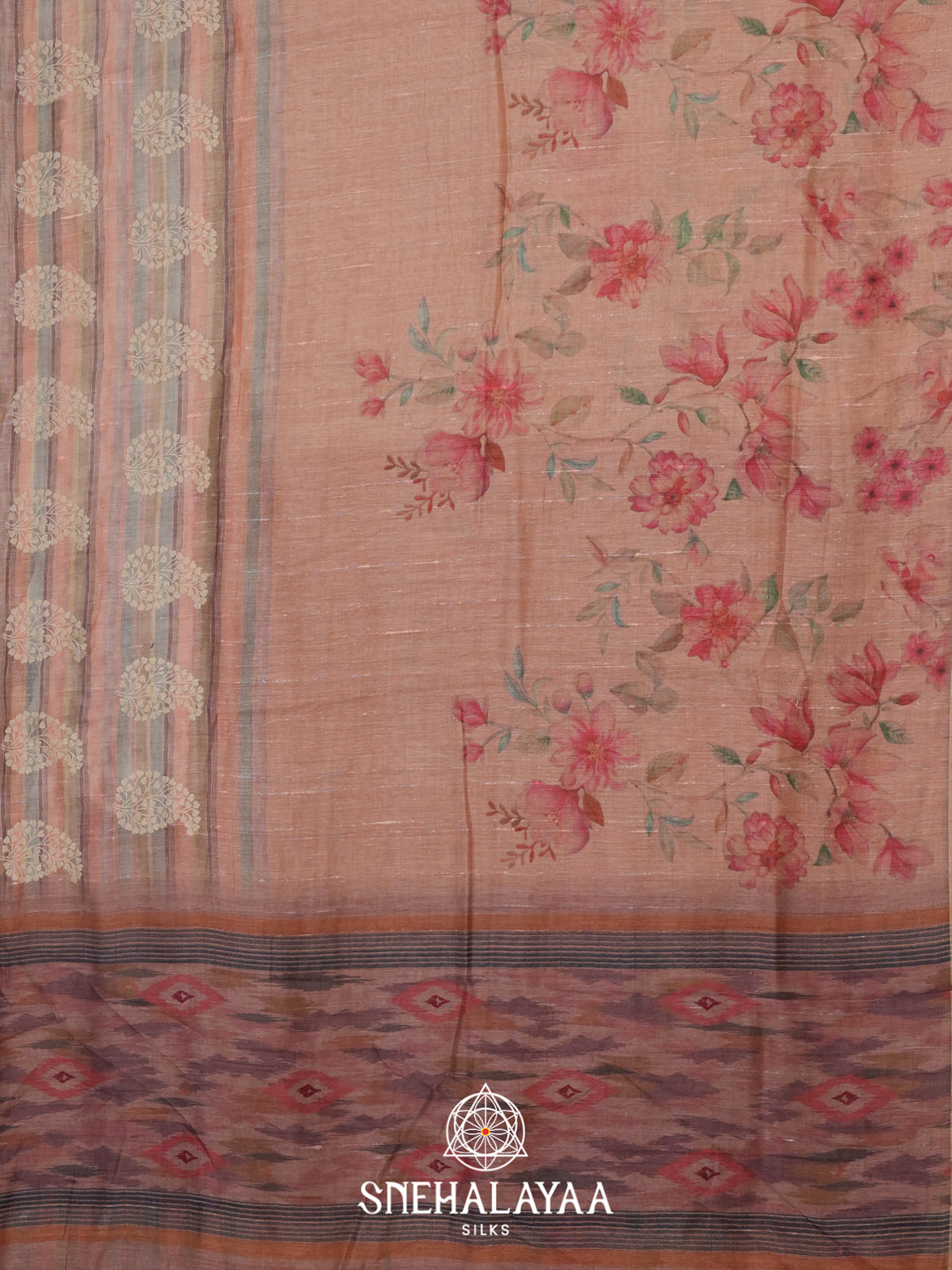 Peach  Linen Saree