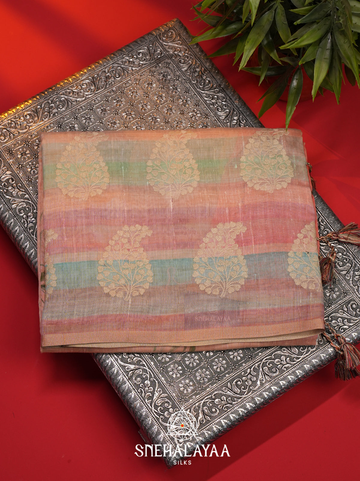 Peach  Linen Saree