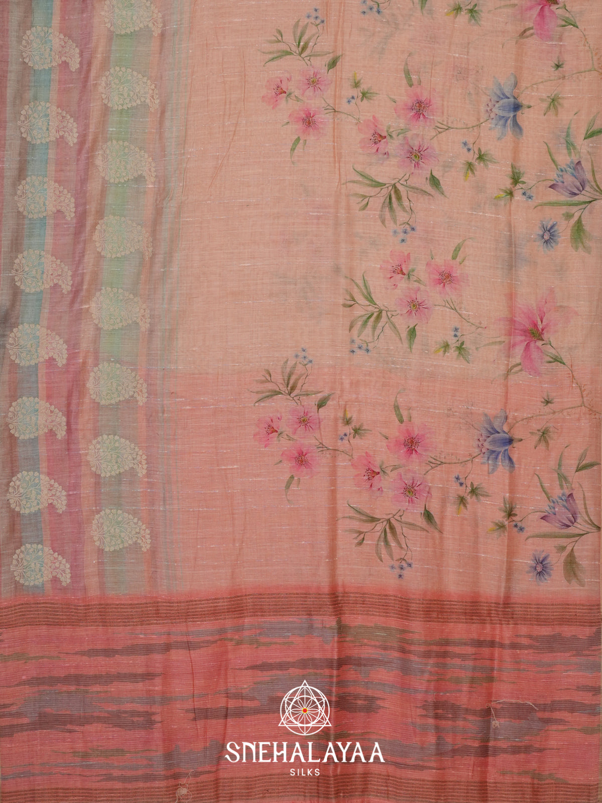 Peach  Linen Saree