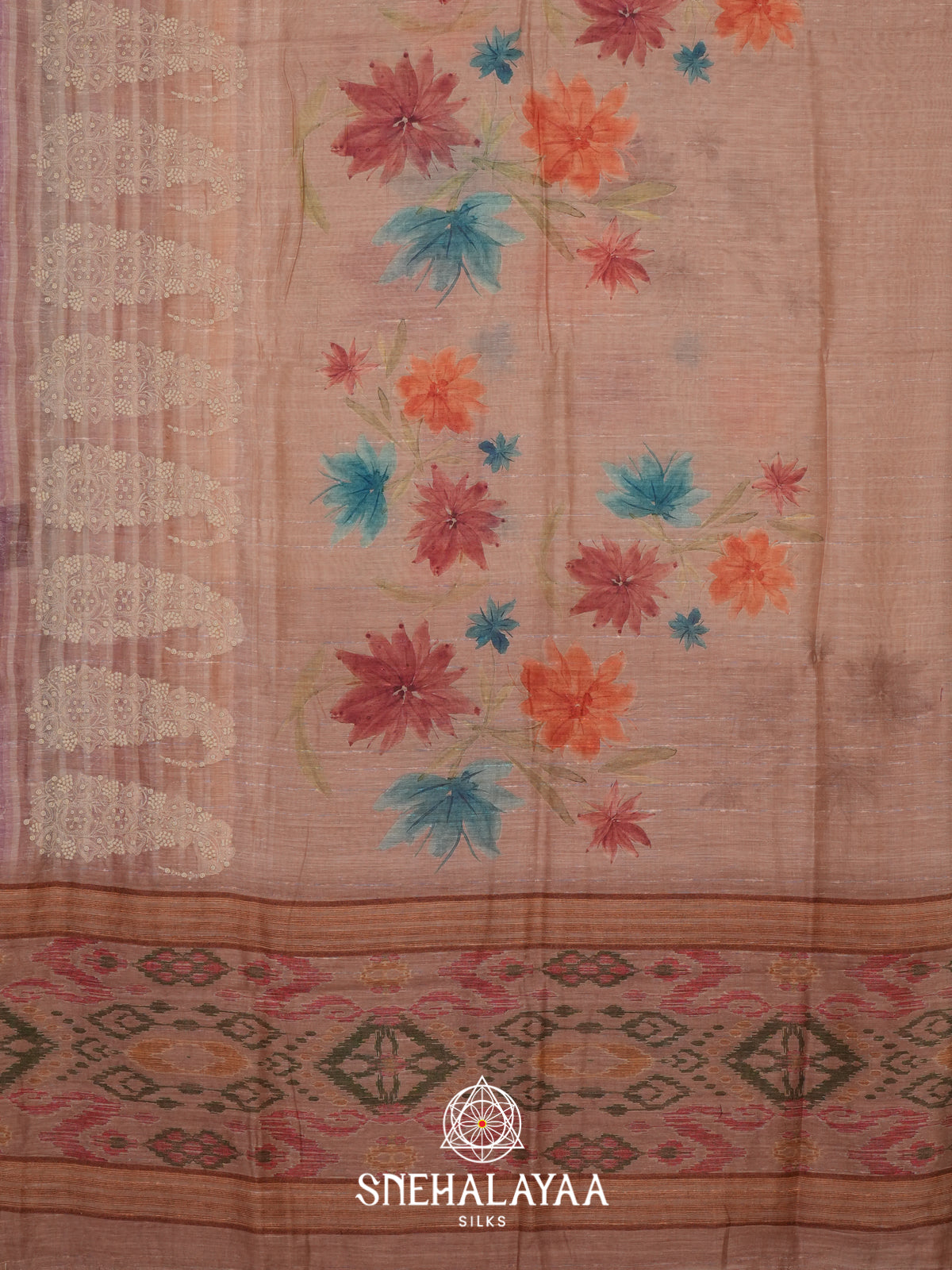 Peach  Linen Saree
