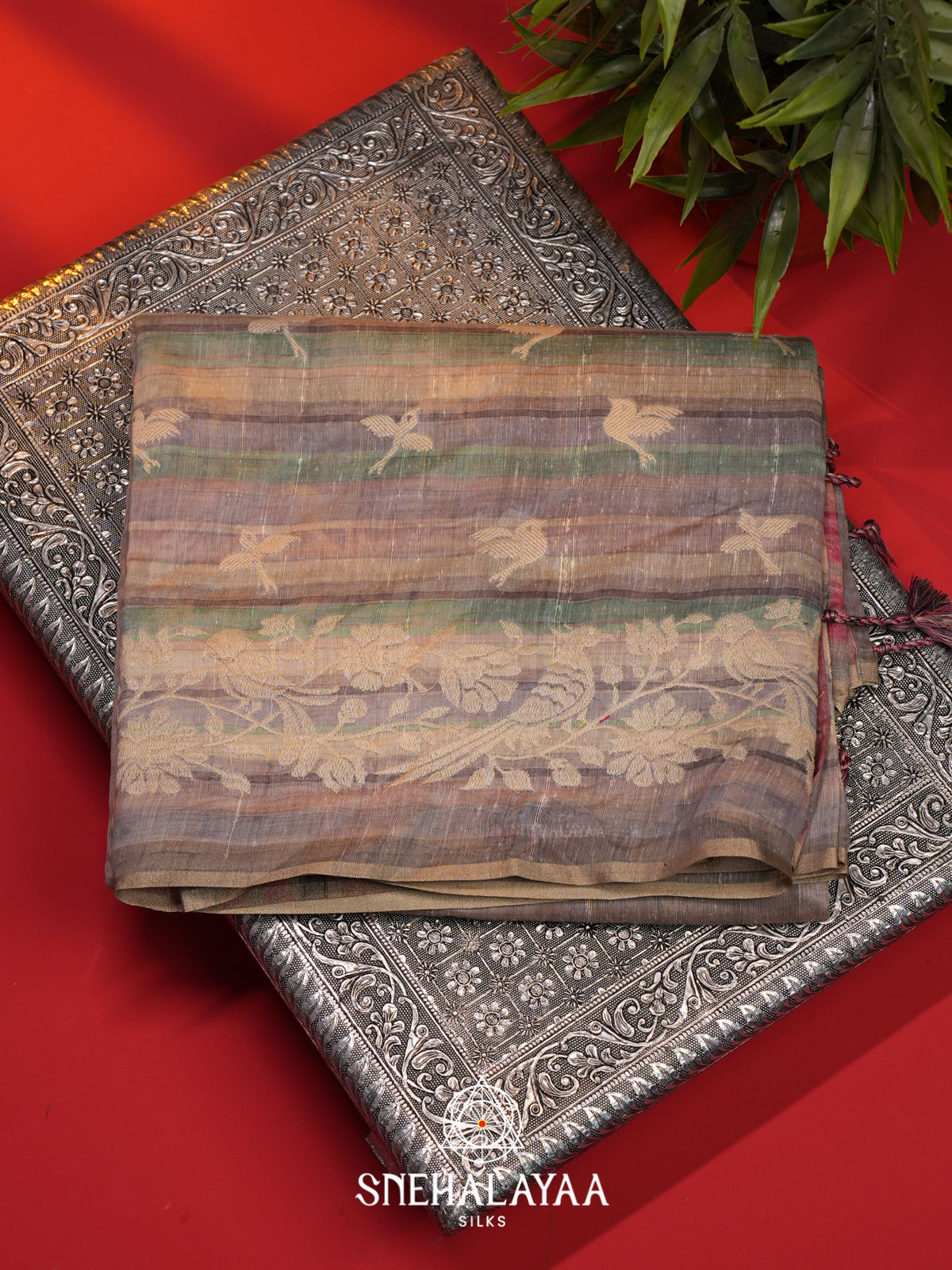 Taupe  Linen Saree