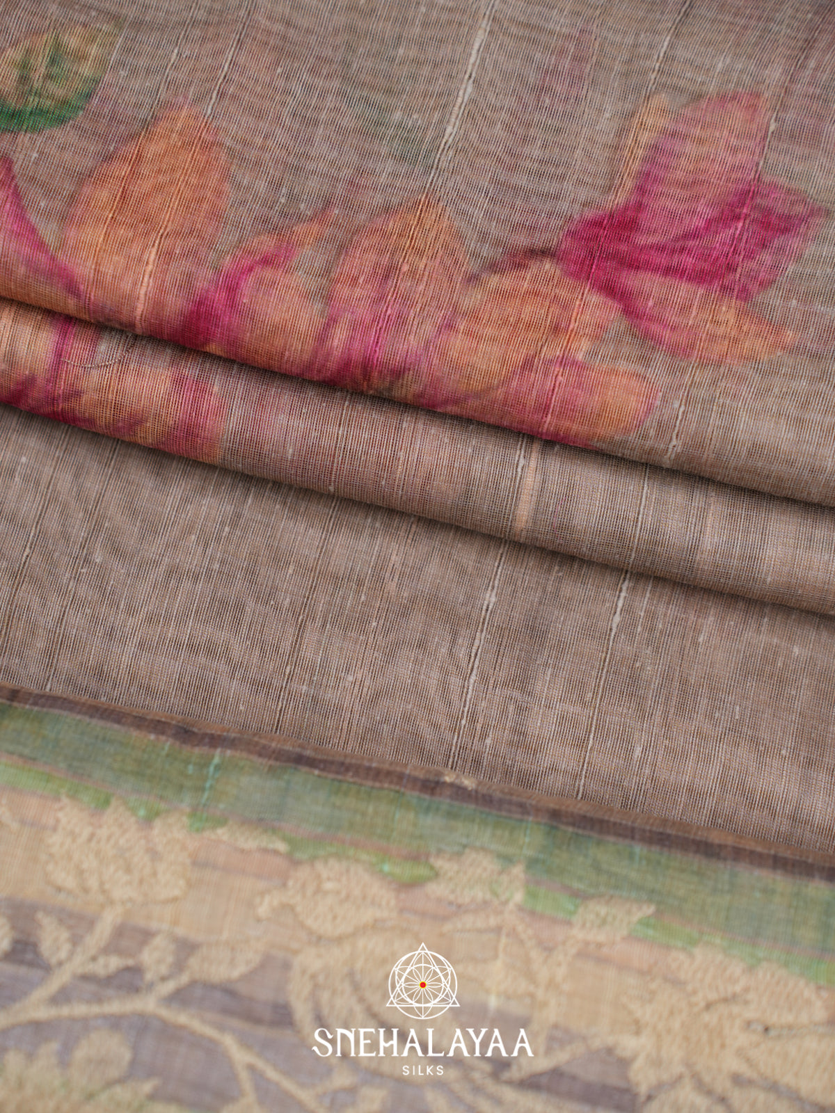 Taupe  Linen Saree