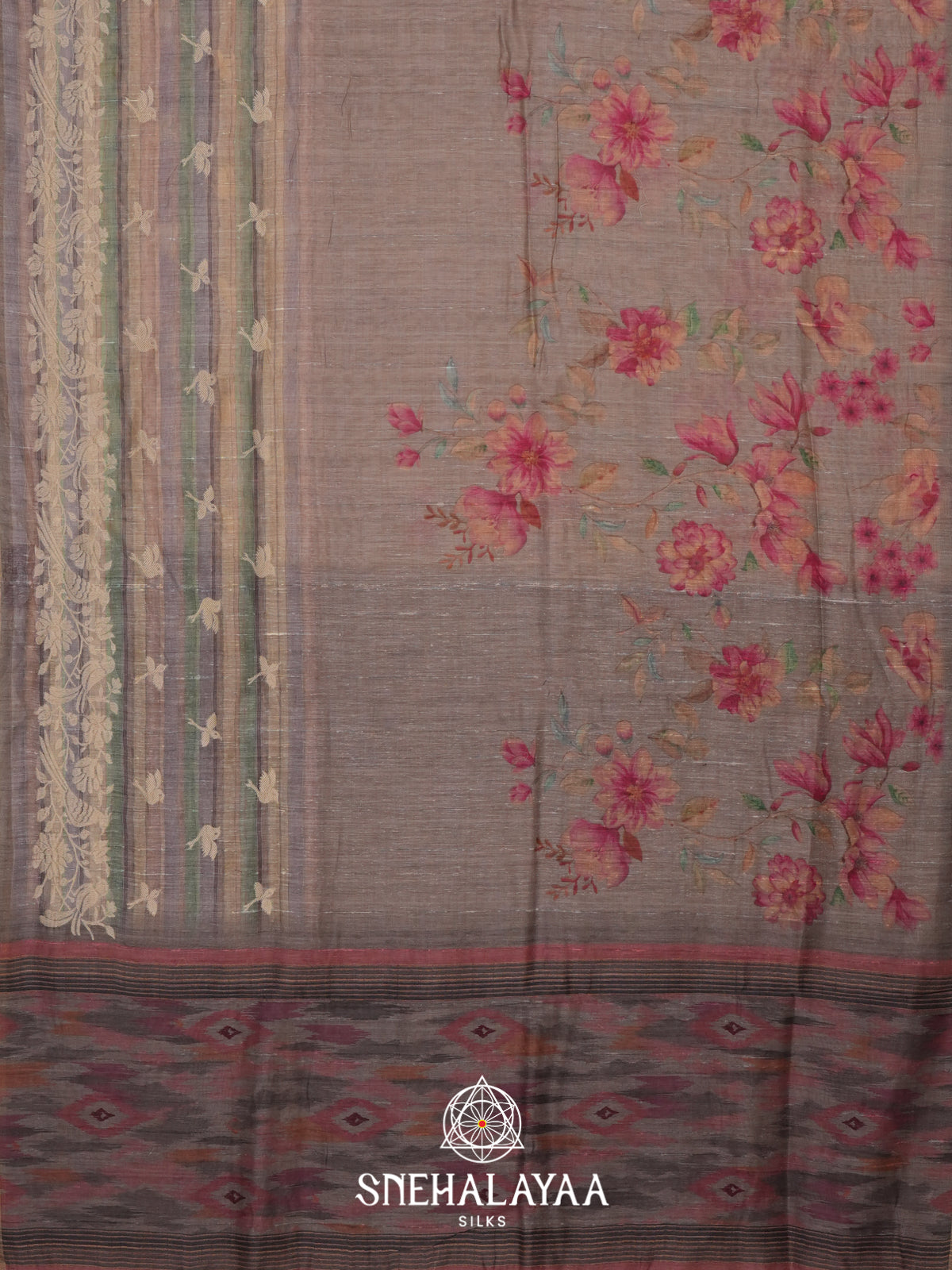 Taupe  Linen Saree