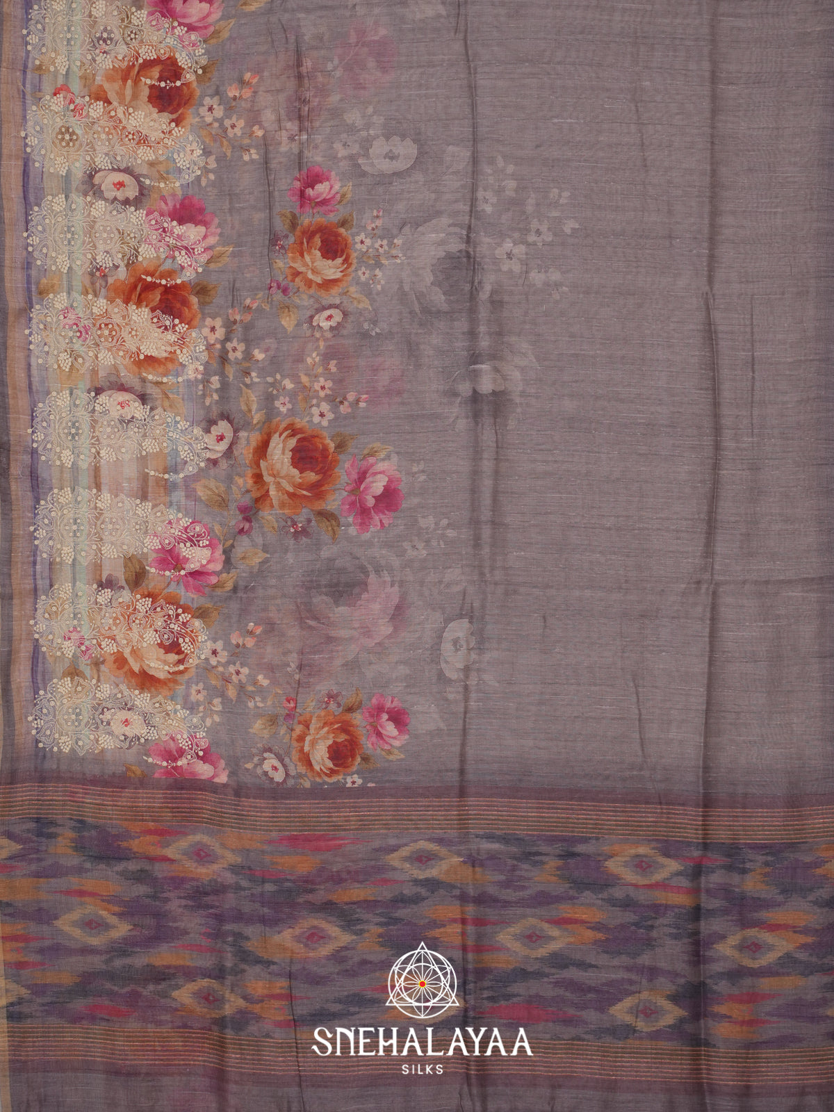 Grey Linen Saree