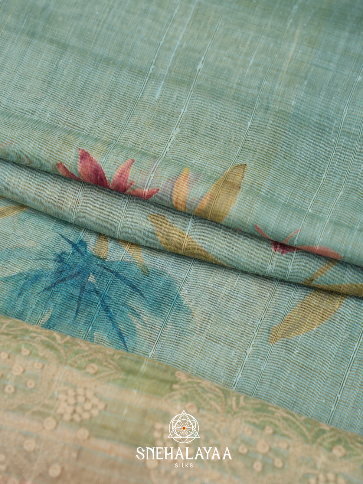 Seafoam Green  Linen Saree