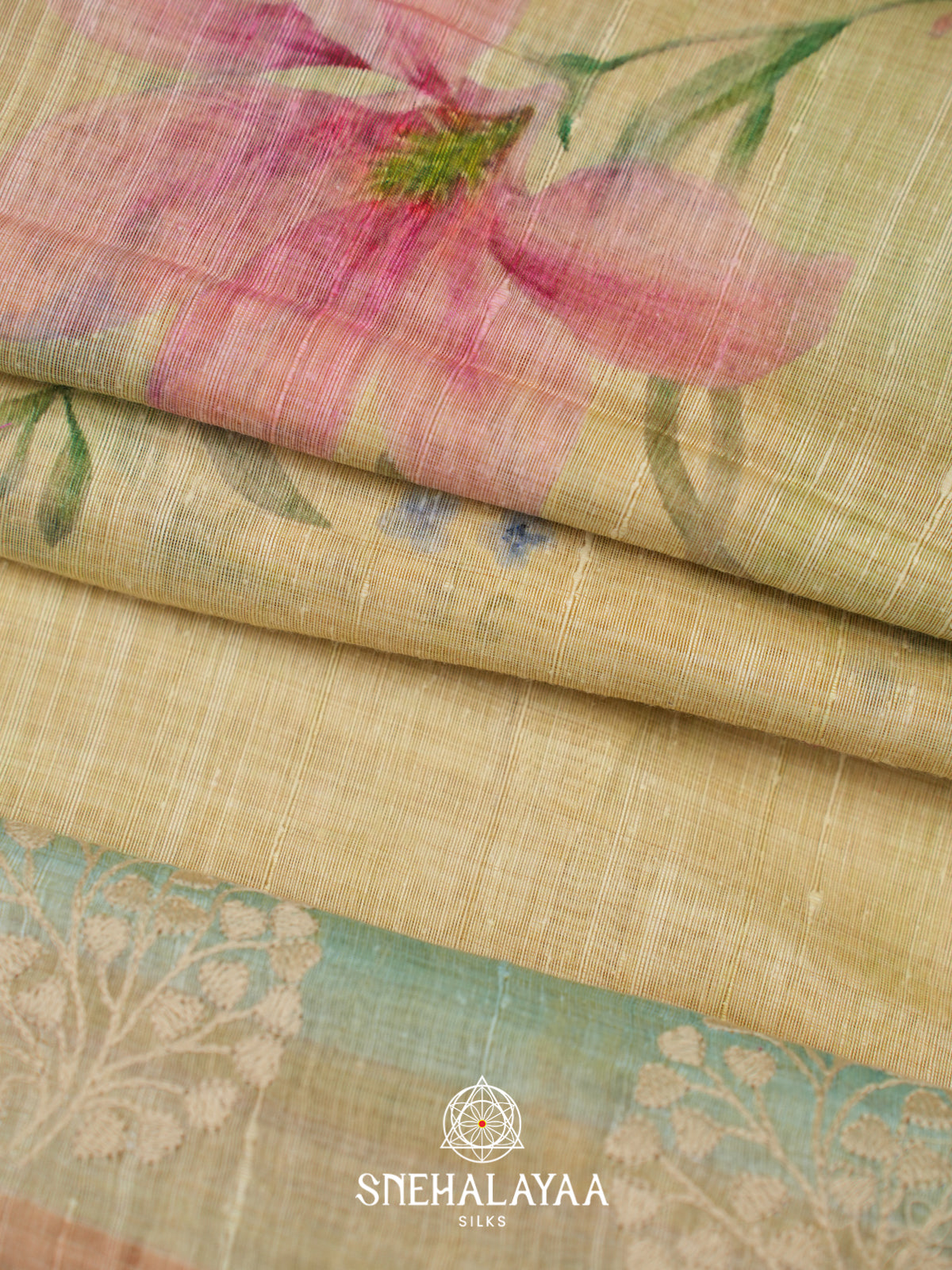 Pale Yellow  Linen Saree