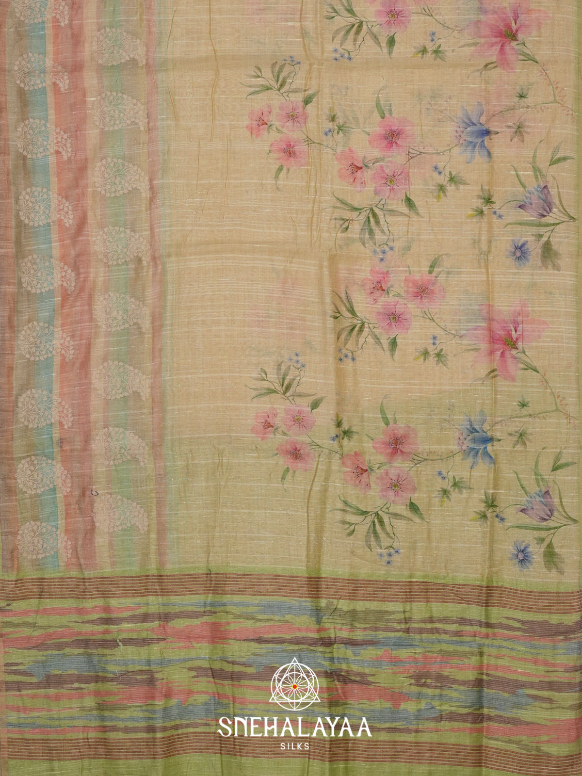 Pale Yellow  Linen Saree