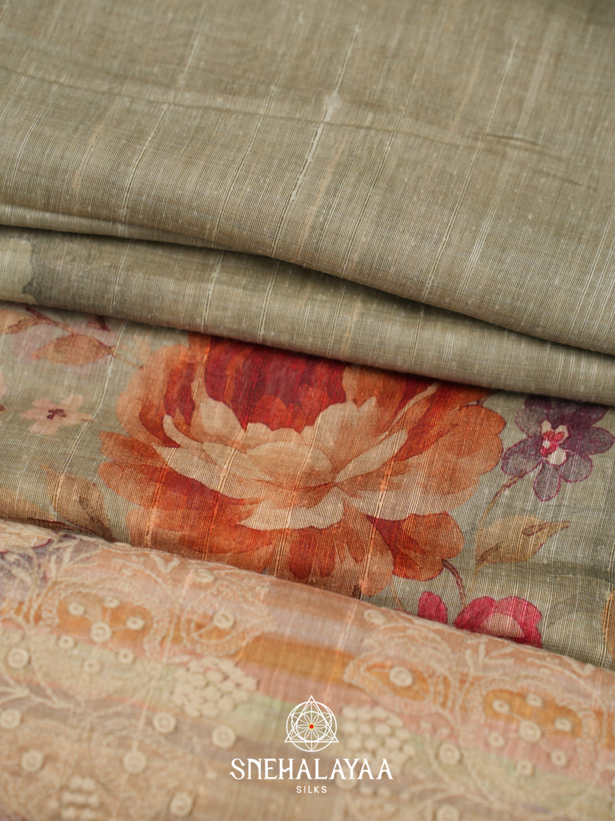 Sage Green  Linen Saree