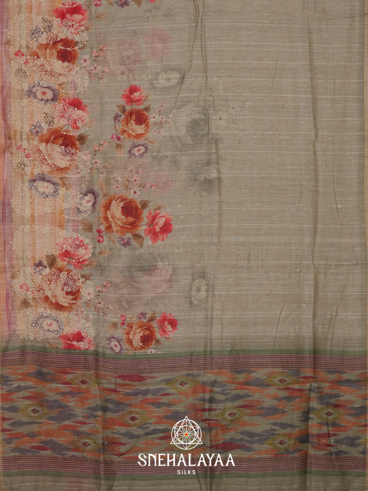 Sage Green  Linen Saree