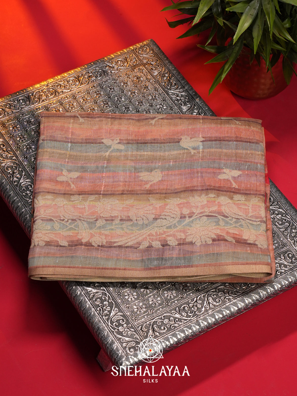 Peach Linen Saree