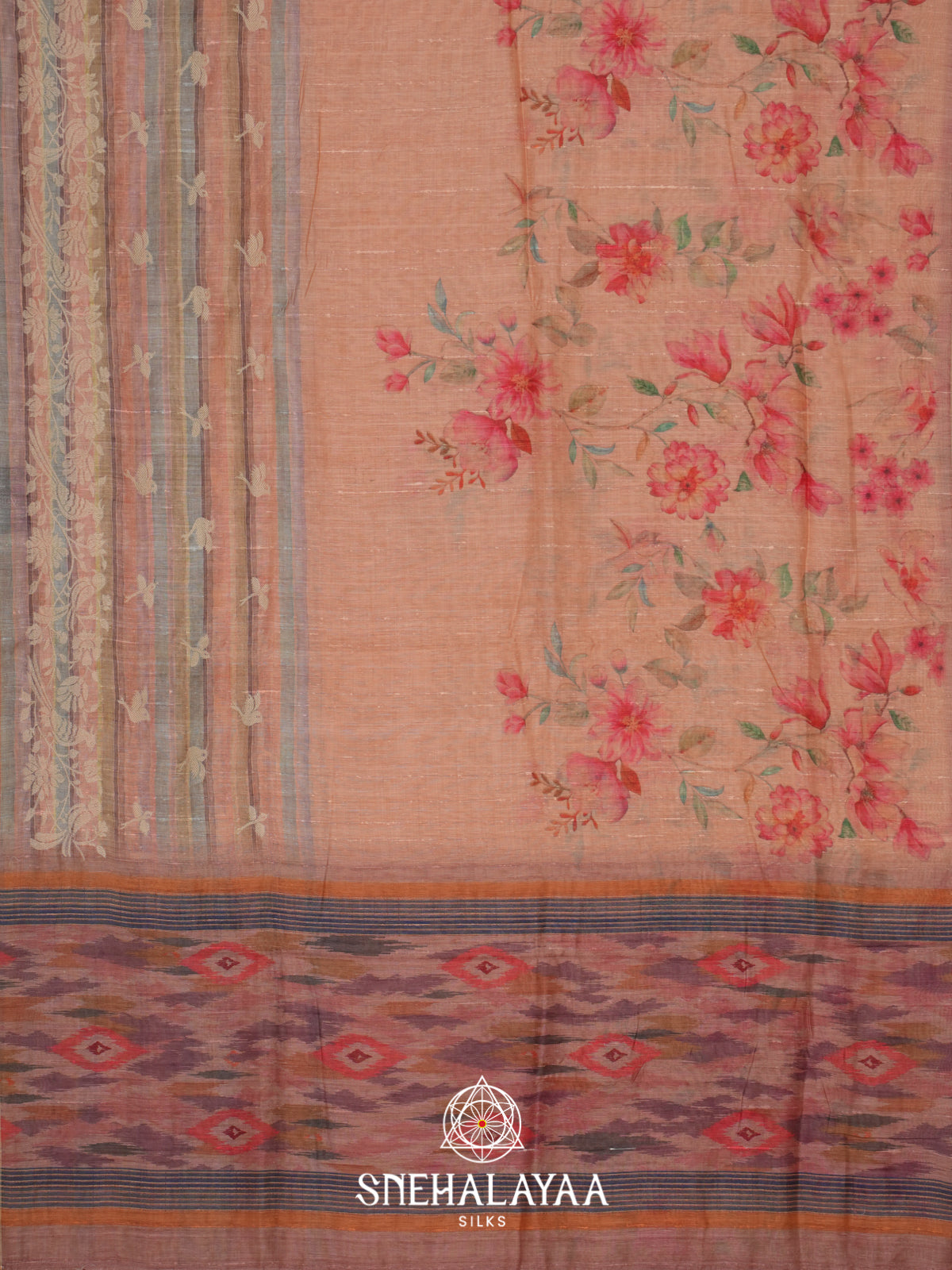 Peach Linen Saree