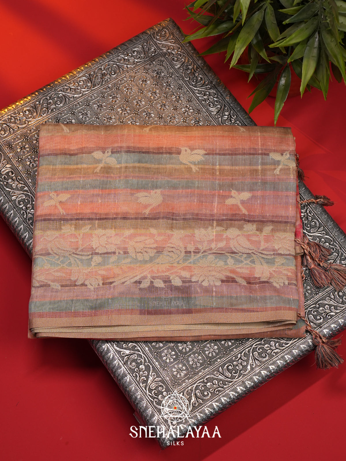 Peach  Linen Saree