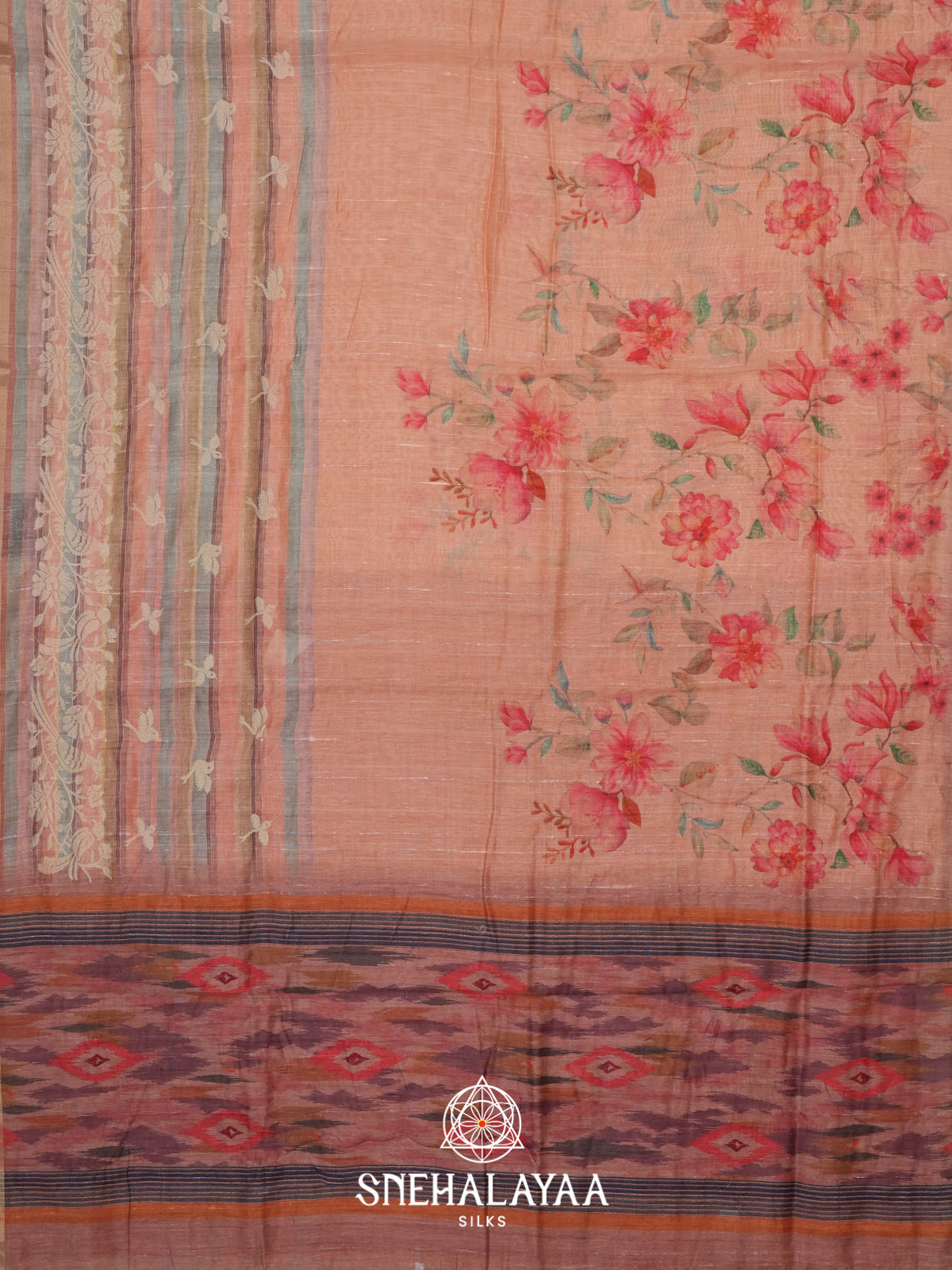 Peach  Linen Saree