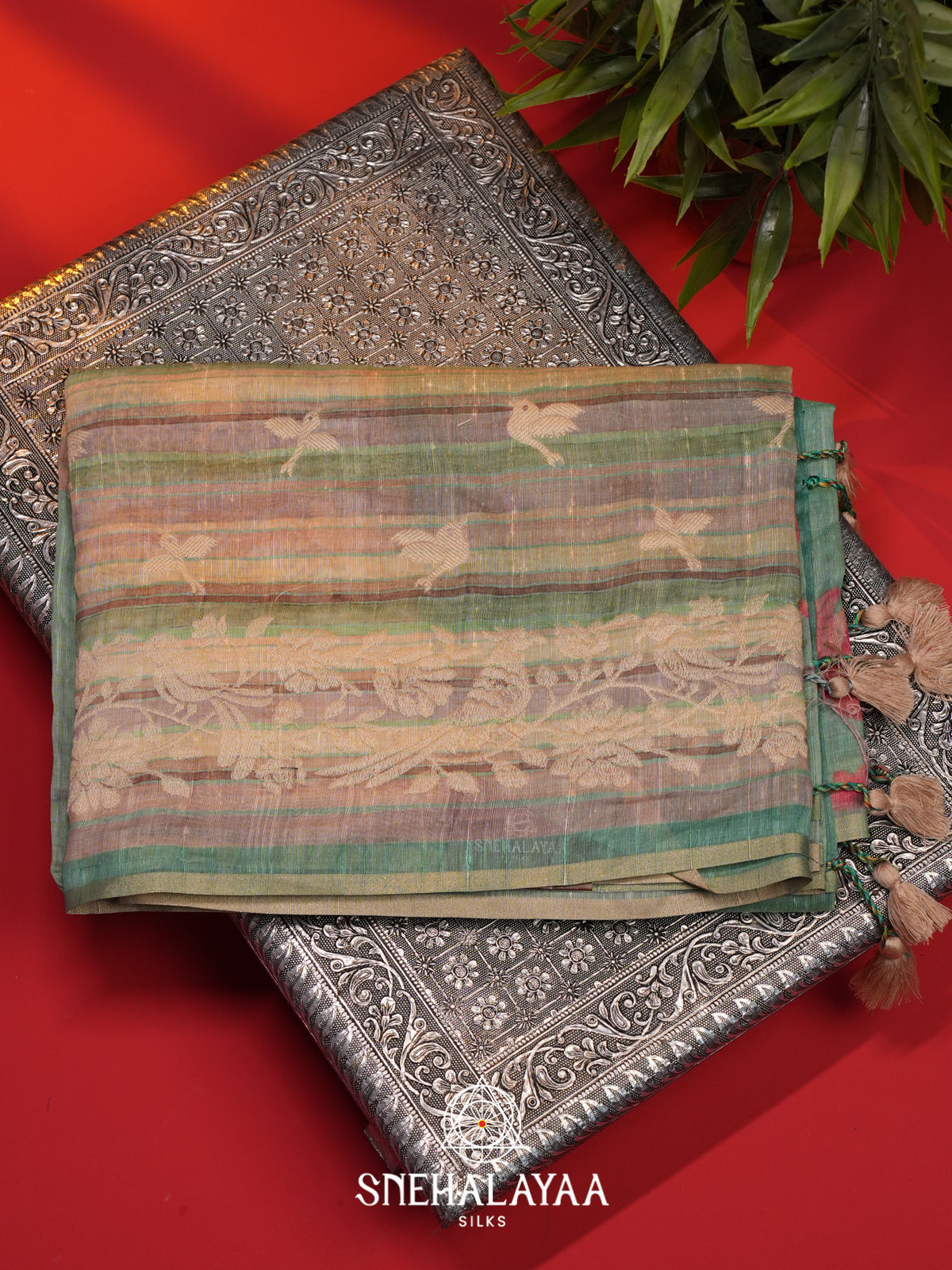 Jade Green  Linen Saree