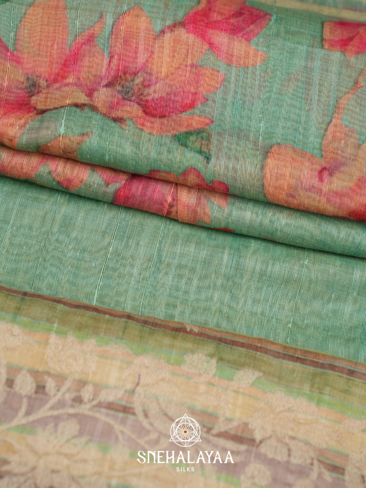 Jade Green  Linen Saree