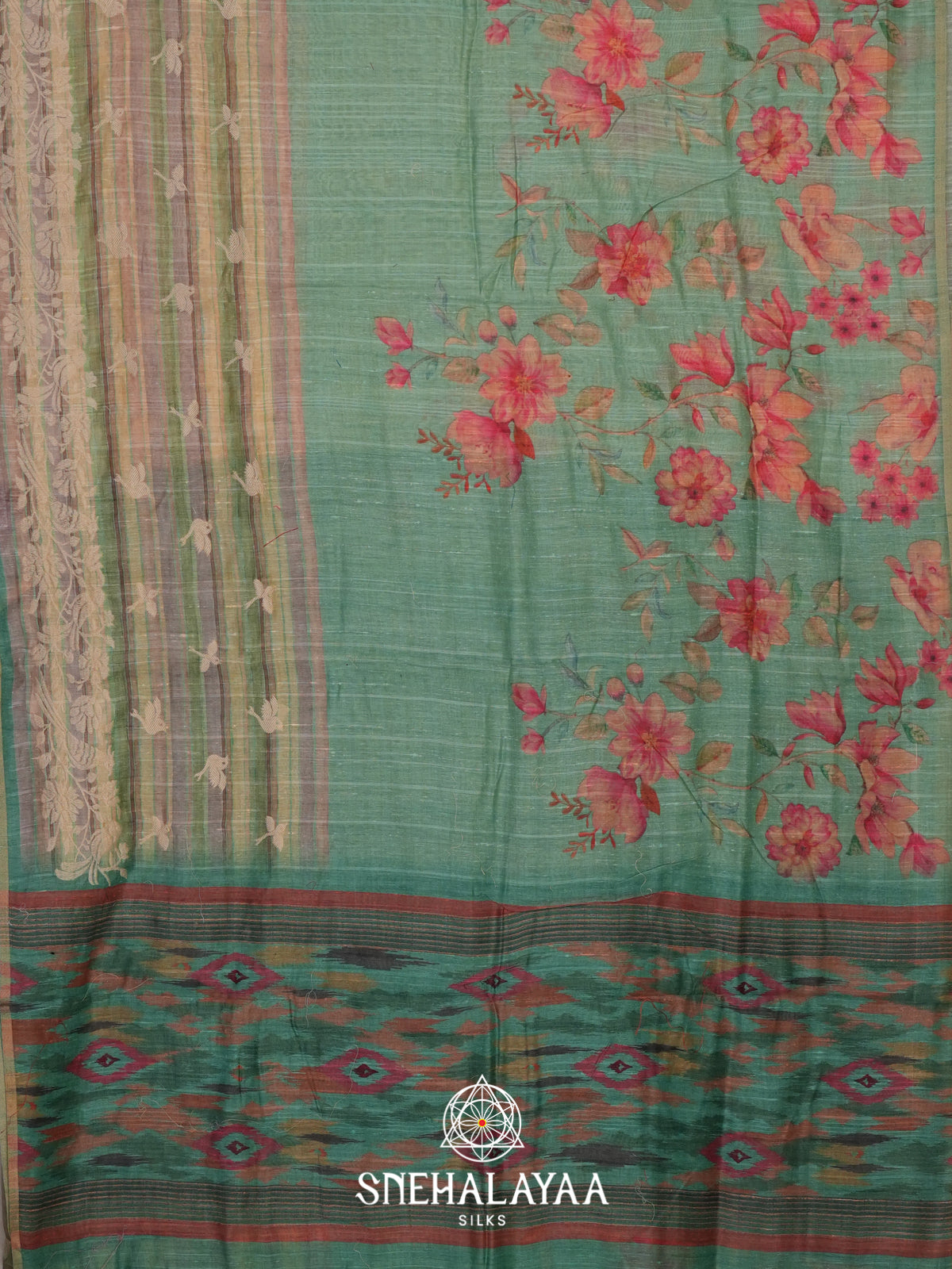 Jade Green  Linen Saree