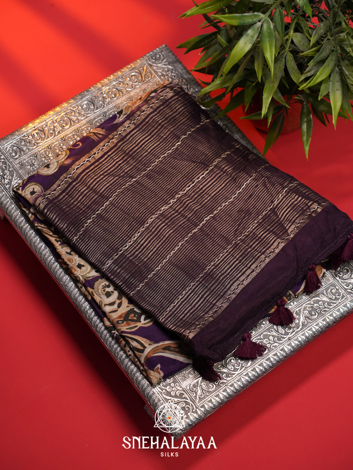 Purple  Crepe Silk Saree