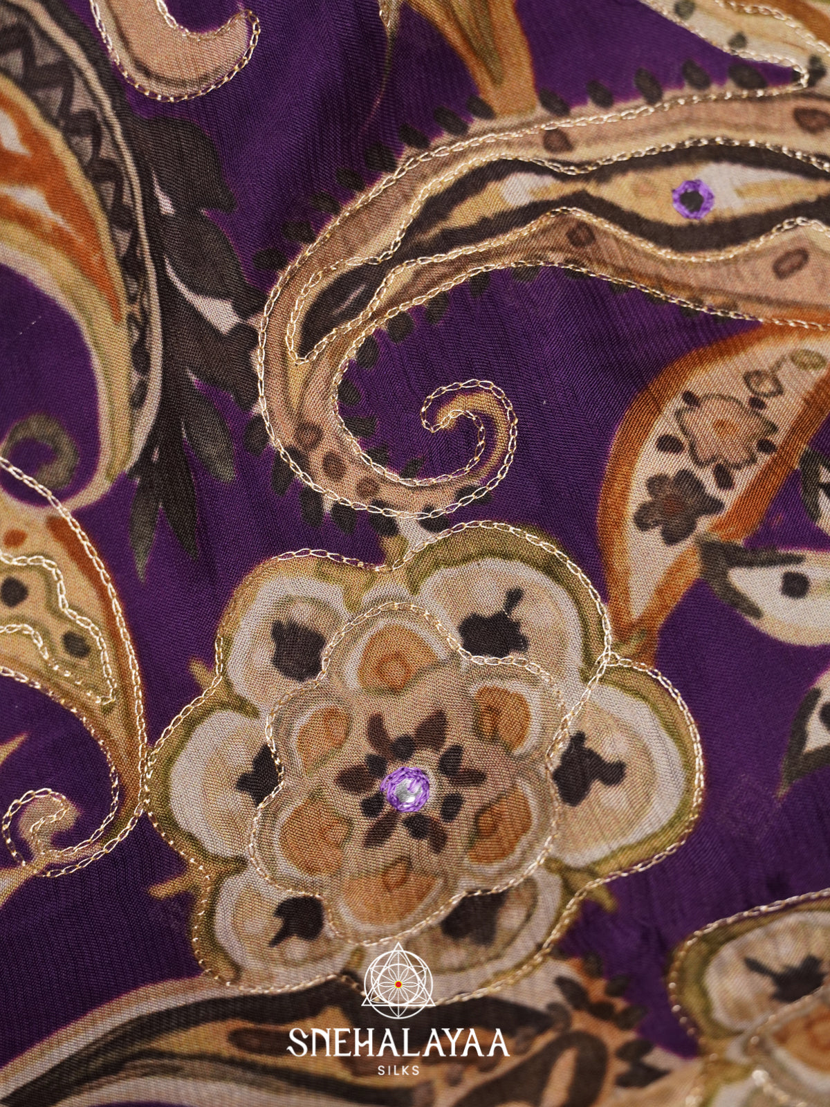Purple  Crepe Silk Saree