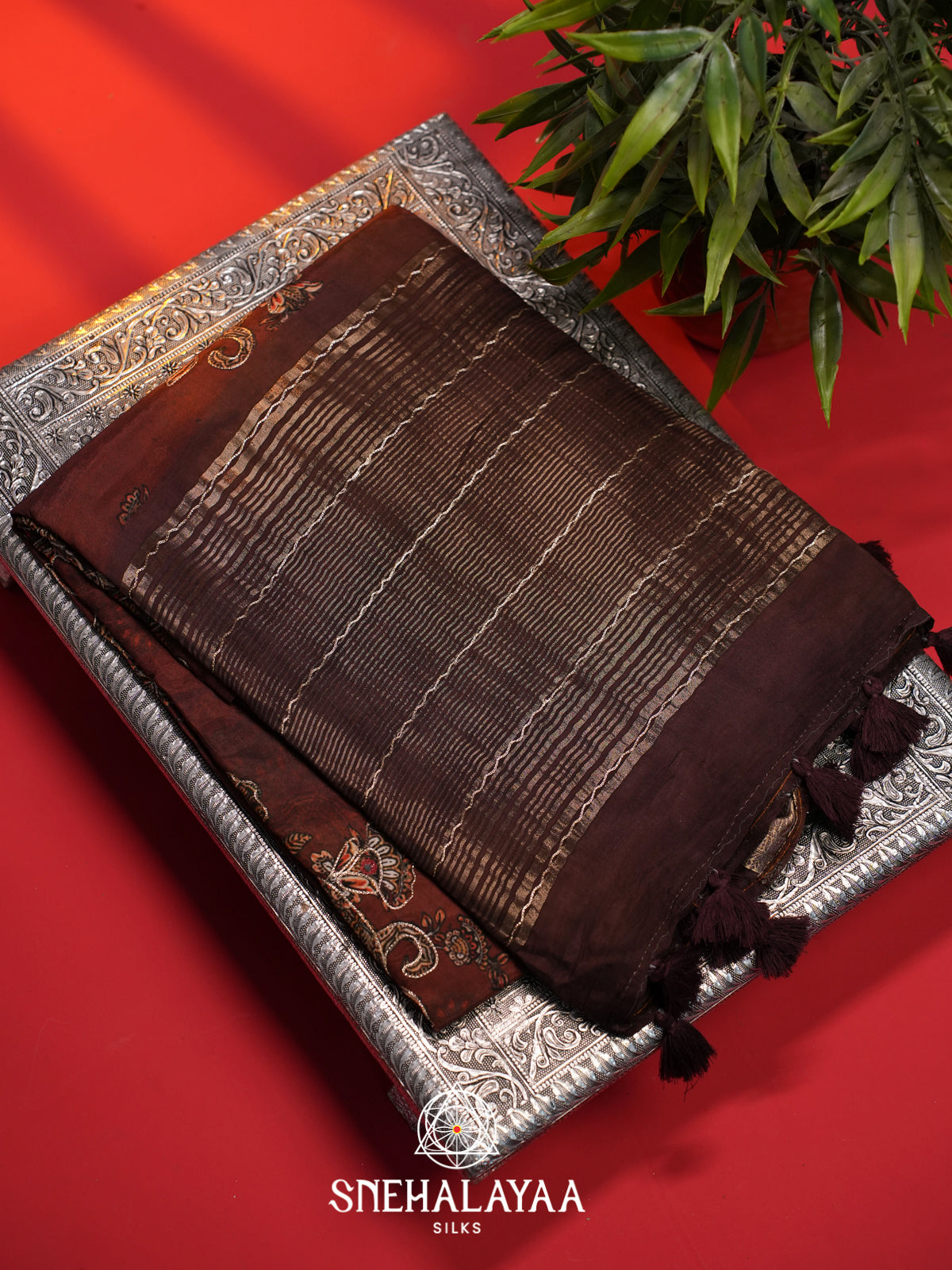 Maroon  Crepe Silk Saree