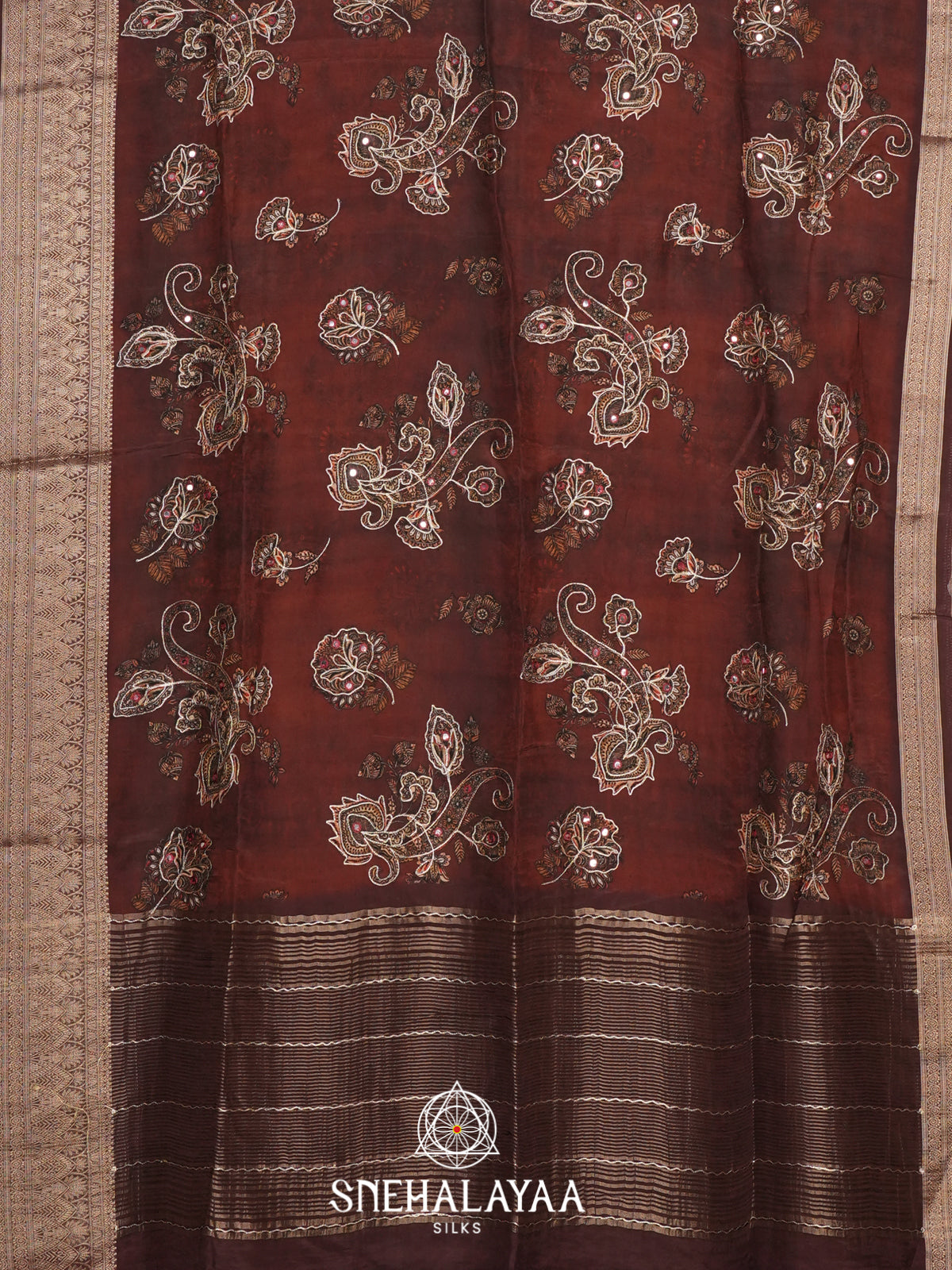 Maroon  Crepe Silk Saree