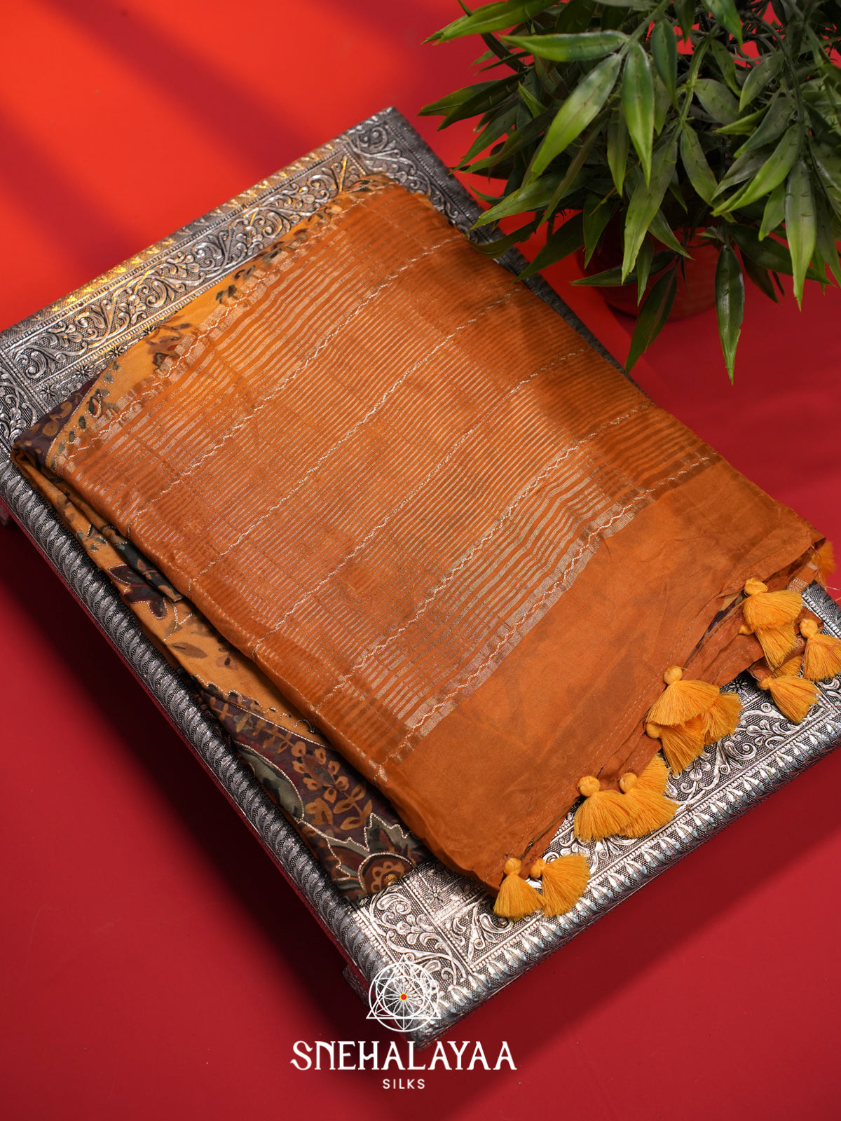 Yellow  Crepe Silk Saree