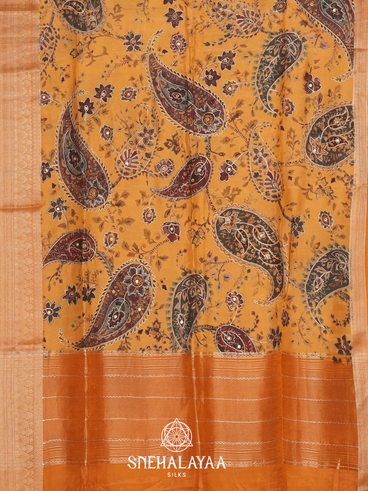 Yellow  Crepe Silk Saree