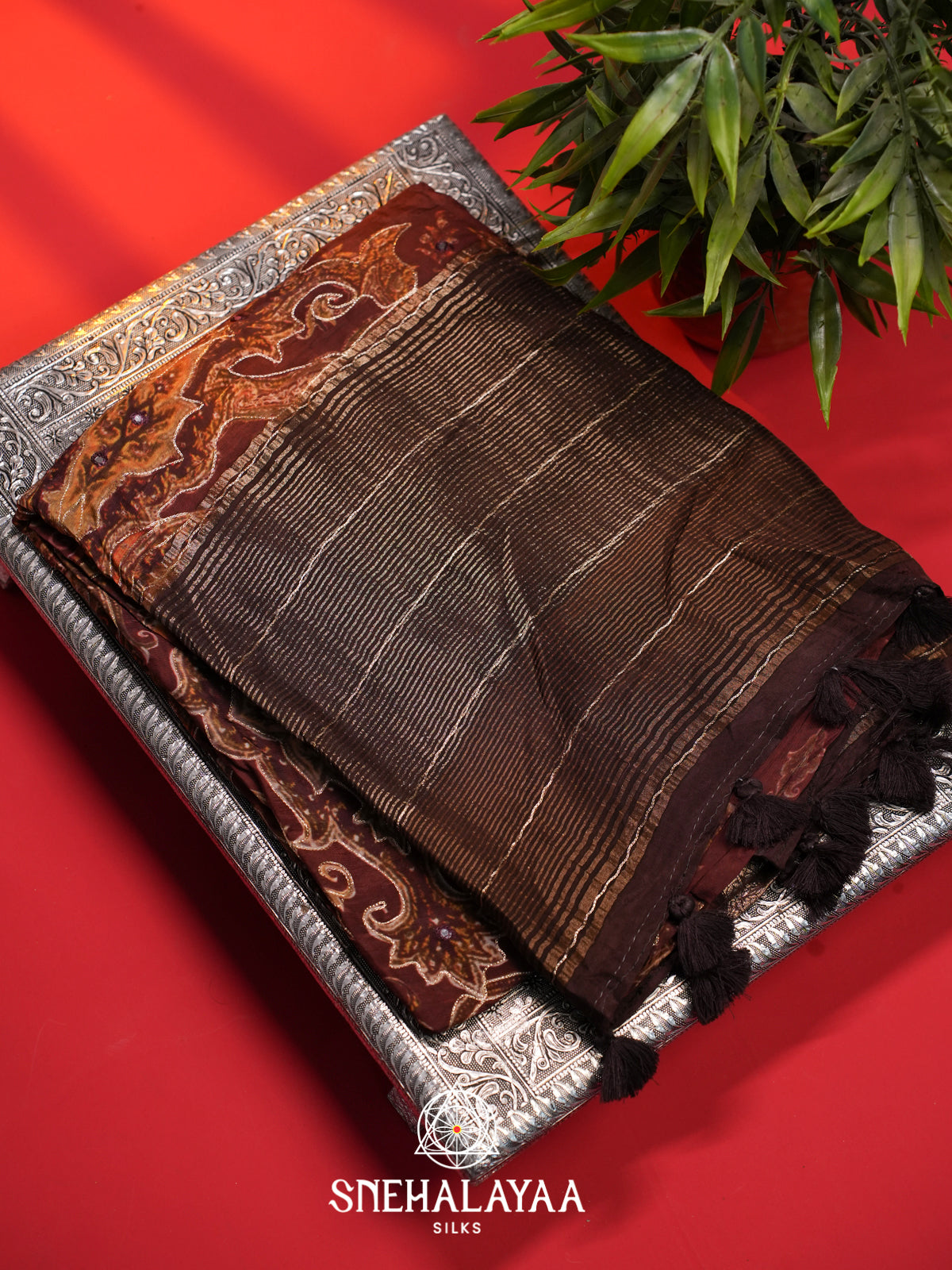 Maroon  Crepe Silk Saree