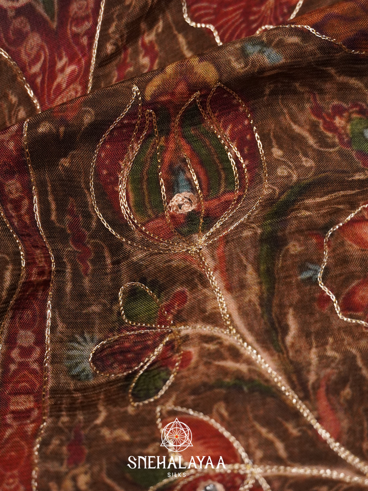 Beige  Crepe Silk Saree