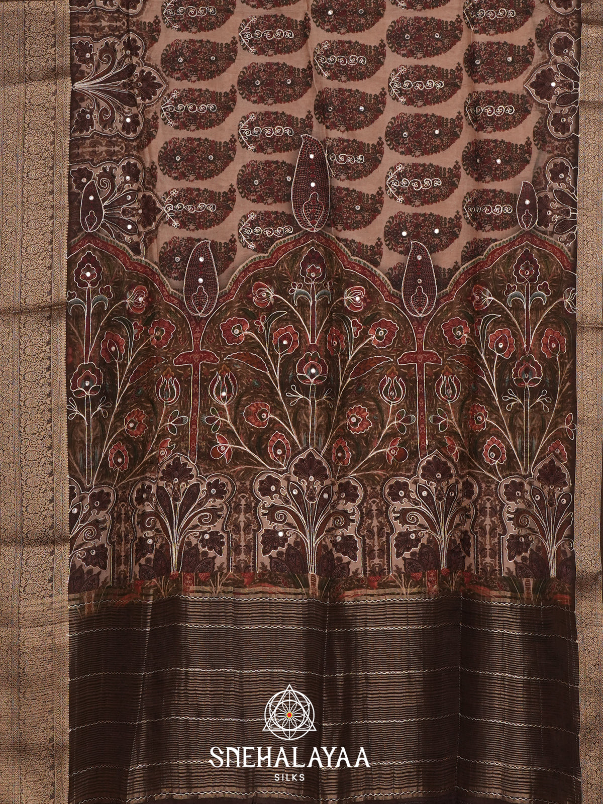 Beige  Crepe Silk Saree