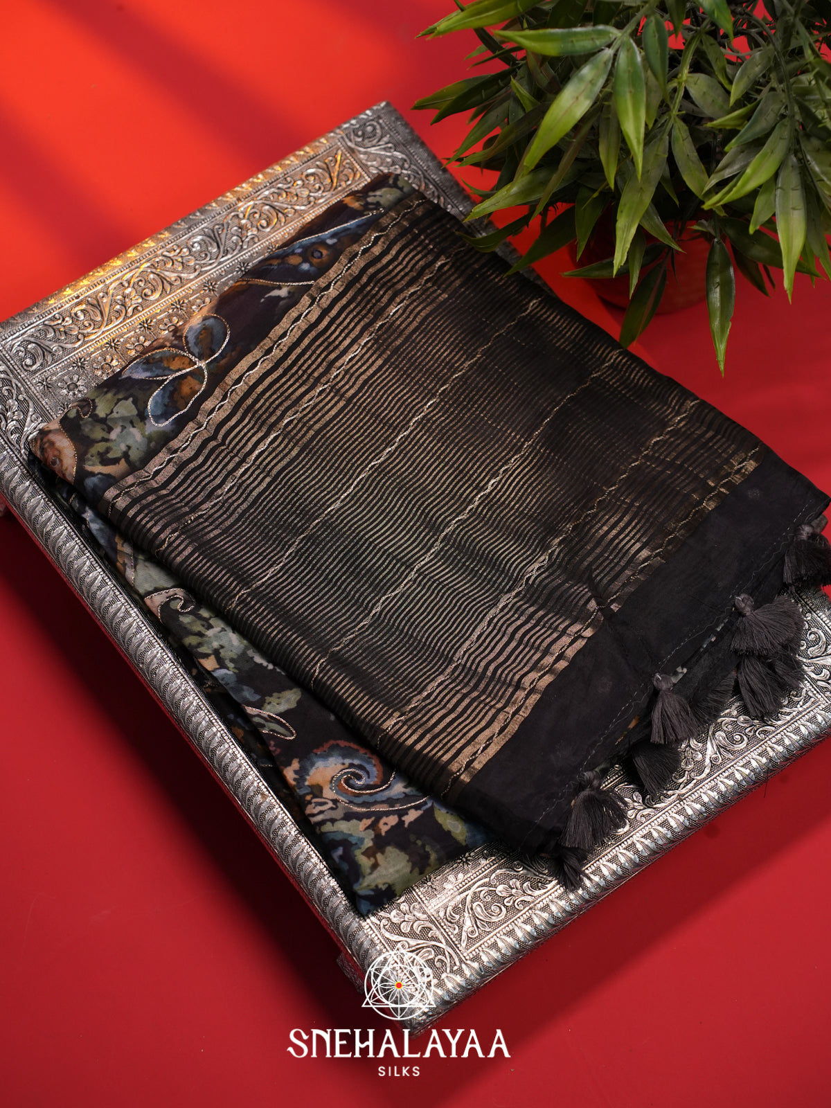 Navy Blue  Crepe Silk Saree