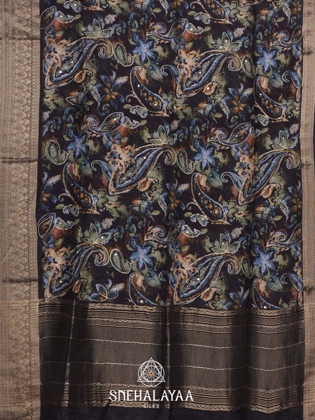 Navy Blue  Crepe Silk Saree