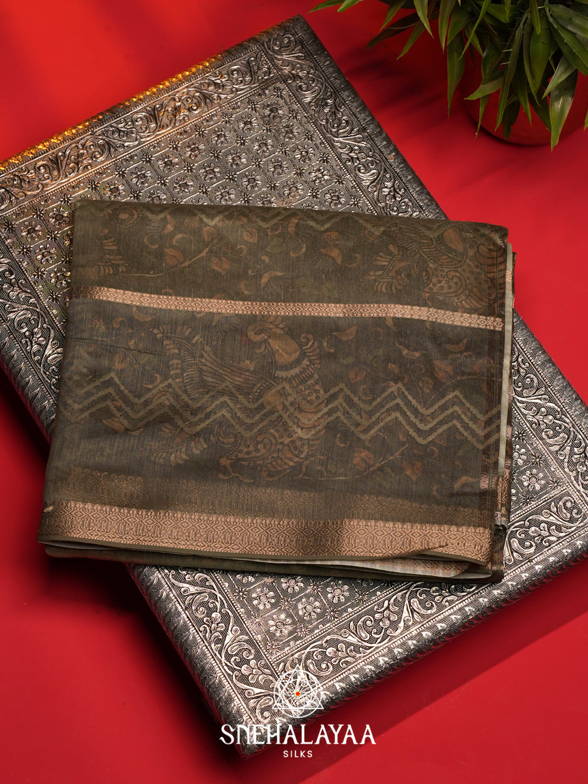 Sage Green  Linen Saree