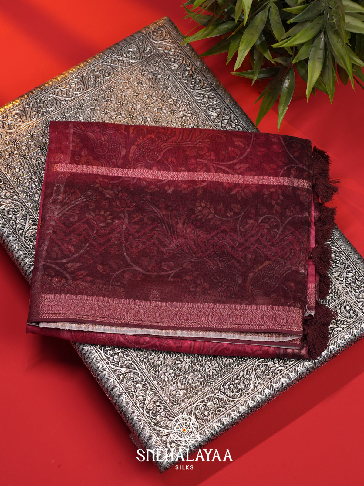 Magenta  Linen Saree