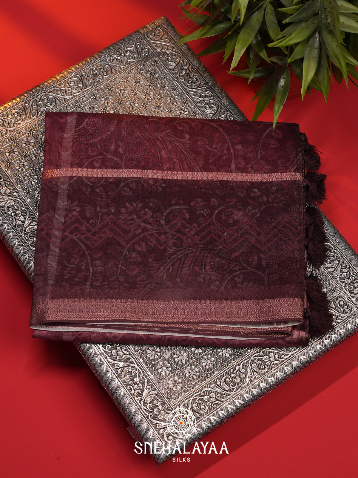 Wine  Linen Saree