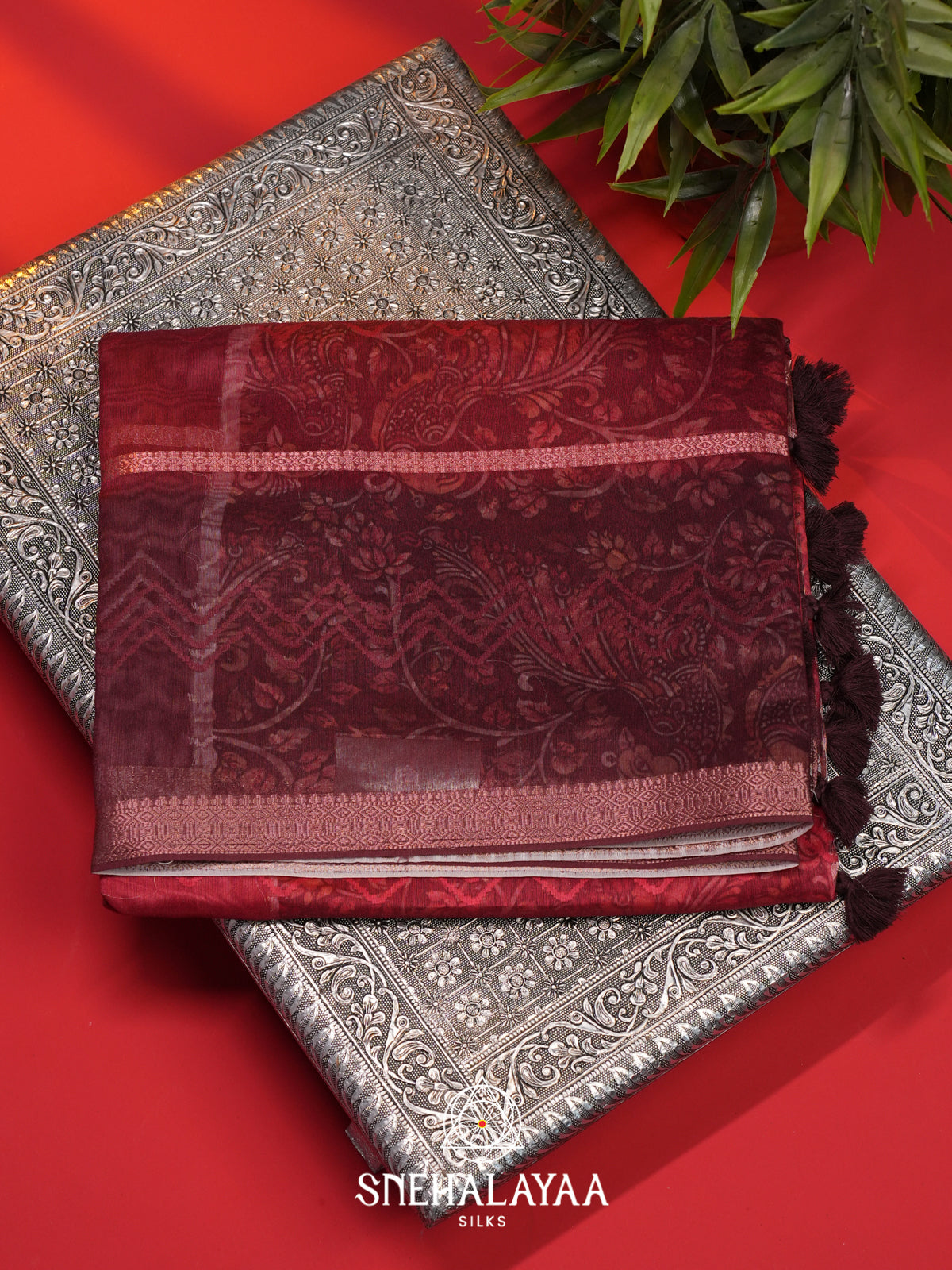 Red  Linen Saree