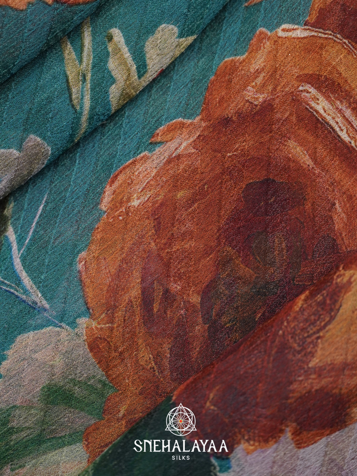 Teal Chiffon Saree