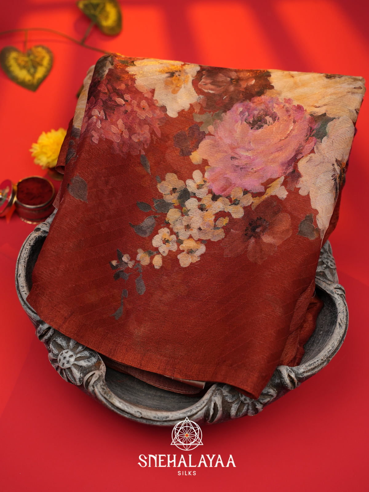Burnt Orange Chiffon Saree